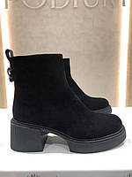 Ботинки женские зимние черные замшевые на широких каблуках AL079-17-6796 Polann 2884