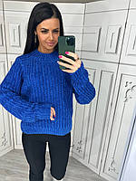 Мягкий удобный женский свитер. Вязка велюр. Длинный рукав, высокий вырез. ОГ до115.Р-ры:46-52. Цвета 6 Синий