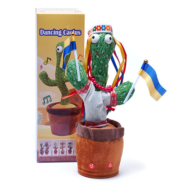 Патріотичний Танцюючий кактус що говорить Українка Стефанія з підсвічуванням 32 см співає (Без цензури) повторюшка і USB зарядка, фото 1