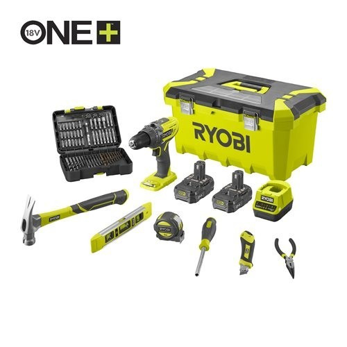 Дрель-шуруповерт Ryobi R18DD3-220TAH з набором ручного інструменту