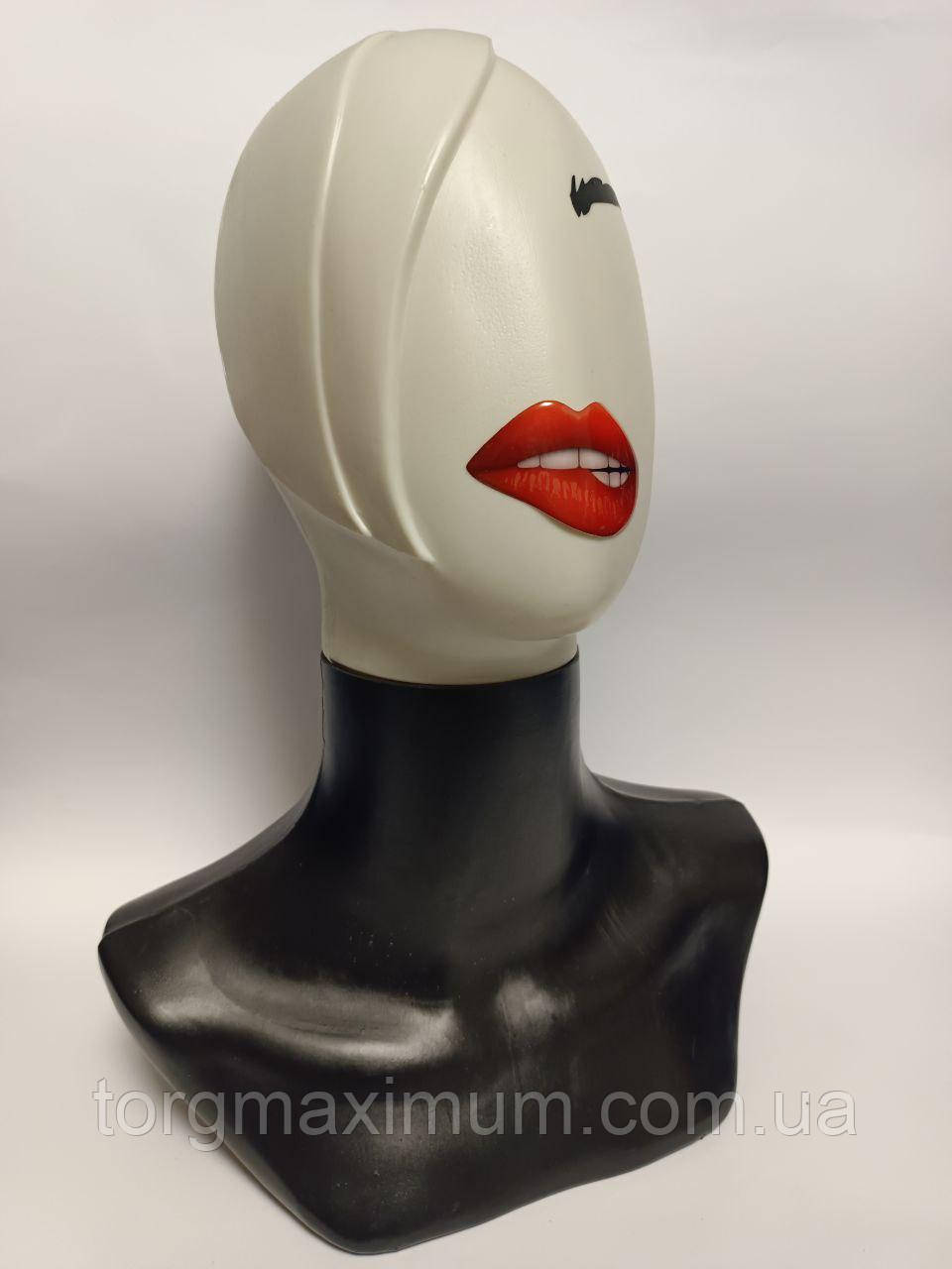 Манекен голова женская белая с черным бюстом (с макияжем) - фото 1 - id-p2043972114