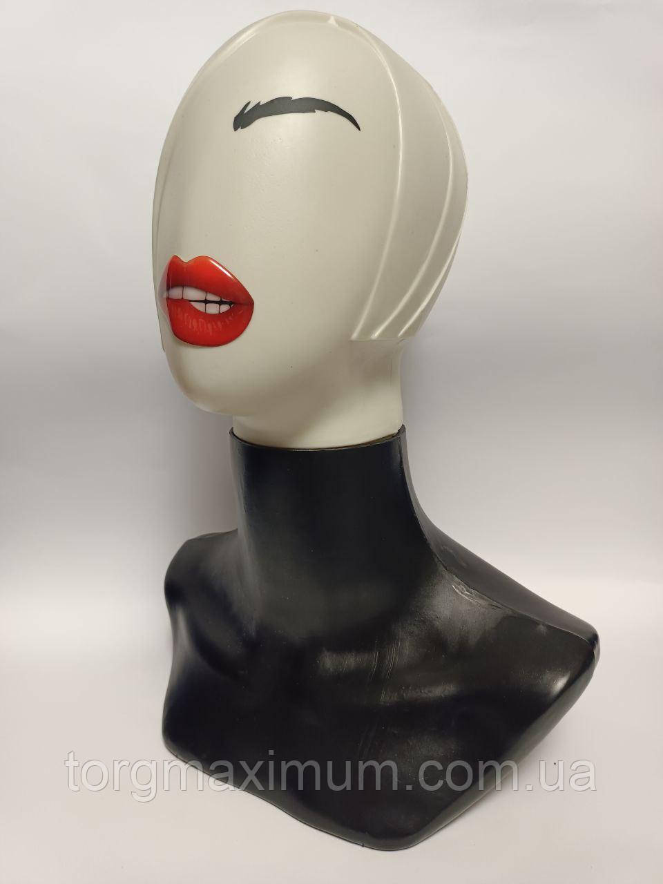 Манекен голова женская белая с черным бюстом (с макияжем) - фото 3 - id-p2043972114