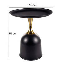 Металлический кофейный столик круглый Libra 51 см черный с золотой вставкой на одной ножке в комнату