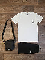 Набор тройка шорты футболка и сумка мужской (Адидас) Adidas, материал хлопок S