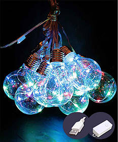 Гірлянда штора "Роса в лампі" від USB, 3x0, 6м, 10 ламп, 60мм, 8 режимів, IP44, Мультиколор