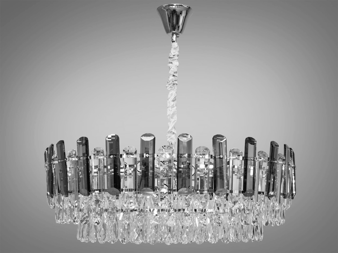 Сучасна кришталева люстра хром на 15 ламп Е14 73х75 см