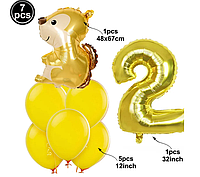 Набор воздушных шаров Белка с золотой фольгированной цифрой 2, комплект 7 шаров