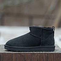 Угги жіночі UGG Ultra Mini Black Suede, Уггі ультра міні замшеві з овчиною всередині. код IN-1633