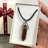 Натуральный камень Авантюрин "Золотой песок" кулон кристалл шестигранник на шнурке - подарок в коробочке