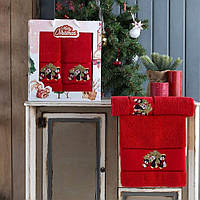 Набор новогодних полотенец Gulcan 50x90+70х140 Merry Christmas Red