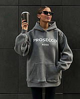 Свитшот PROSECCO теплый на флисе оверсайз черный серый и графит 48/52, Графит