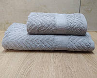 Набор турецких махровых полотенец Zeron 50х90+70х140 Zigzag Bordur Grey