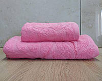 Набор турецких махровых полотенец Zeron 50х90+70х140 Yaprak Pink