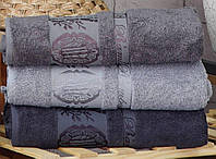 Набор турецких бамбуковых махровых полотенец Zeron 3 штуки 50х90 Bamboo Agag Desen серый