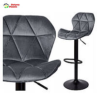 Барный стул со спинкой велюр серый с черным основанием