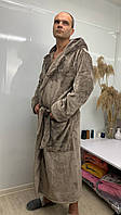Чоловічий халат коричневого кольору махровий теплий