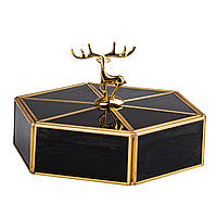 Шкатулка для украшений Золотой олень стекло с металлическим каркасом 20х17,5 см
