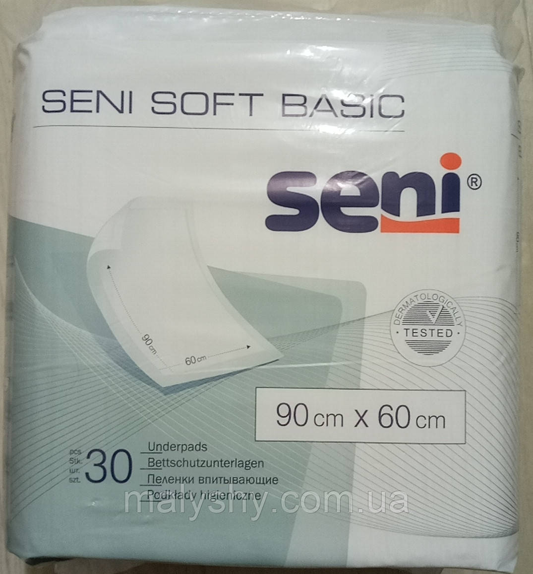Одноразові вбираючі гігієнічні пелюшки Seni soft basic / 90*60 / 30 шт, фото 1