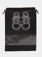 Сумка-мешок на завязках для хранения и переноски обуви, принт "Кроссовки" 44х32 см. 1шт. Черный