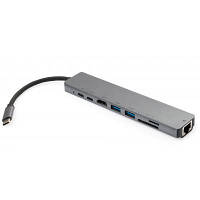 Концентратор Vinga Type-C to 4K HDMI+2*USB3.0+GigabitLAN+SD+PD+USB-C SS aluminium (VCPATC2U3CRLNHIPDGR) a