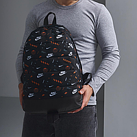 Рюкзак матрас Nike Черный, бело - оранжевое лого / Городской рюкзак найк / Рюкзак для школы