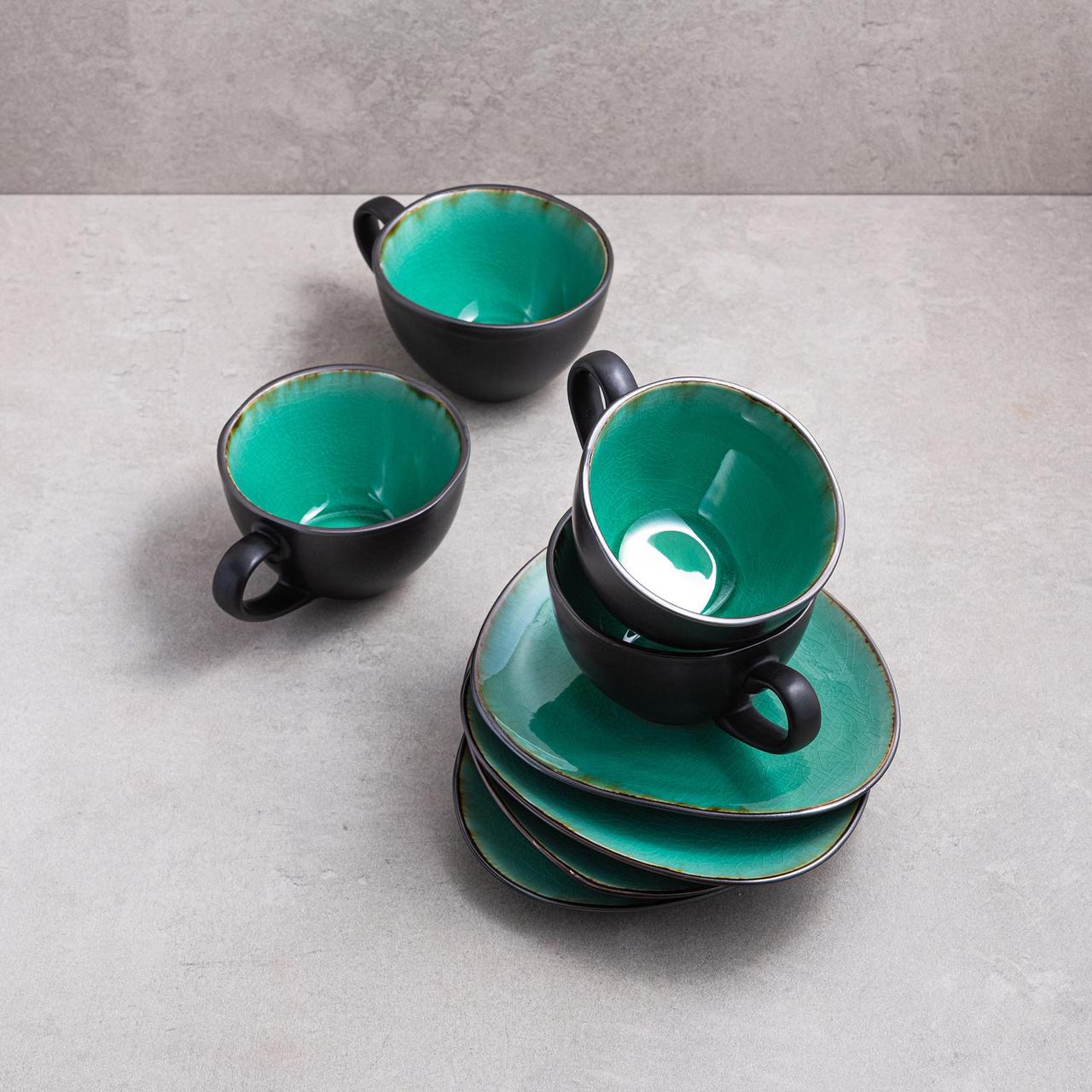 Набір чашок із блюдцями 250 мл Зелена лагуна 8 предметів гарний комплект чашок та блюдець