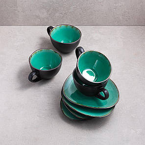 Набір чашок із блюдцями 250 мл Зелена лагуна 8 предметів гарний комплект чашок та блюдець, фото 1