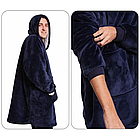 Плед толстовка з капюшоном 100х80 см оверсайз, Huggle Hoodie, унісекс, Синій / Велике худі / Плед з капюшоном, фото 9