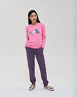 Пижама женская со штанами в горошек 3 кота размер S, Розовый