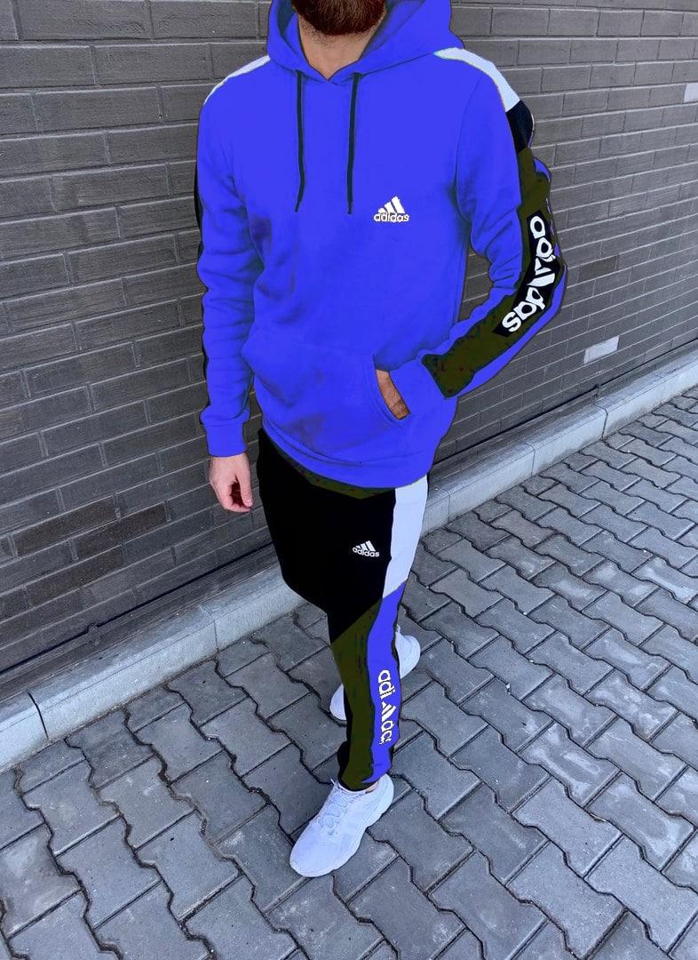 Зимовий спортивний костюм Adidas синій на флісі з капюшоном