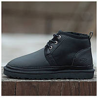 Мужские / женские зимние Ugg Neumel Leather Black с мехом, унисекс теплые черные кожаные угги ньюмел ботинки