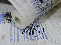 Шпалери вінілові супермийка "Експрессо" (економ) для кухні, ванної, коридору, сірі з блакитним малюнком 0,53*10 м