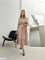 Платье женское А-силуэта ниже колен миди с воланом по низу шелковая стильное под пояс размеры 42-48 арт 382