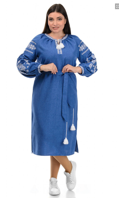 Жіноче синє плаття вишиванка, розміри S,L,XL,2XL,3XL
