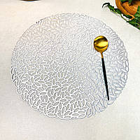Круглая серебристая сервировочная салфетка под тарелку 38 см Колосок (53-52)