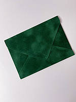 Конверт бархат С6 (11*16 см) зеленого цвета плотность 235 г для подарочных сертификатов или пригласительных