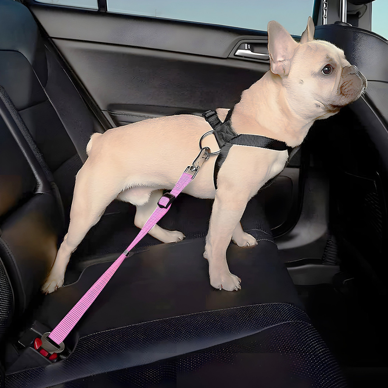 Поводок для собаки чи кота в машину (рожевий автомобільний ремінець)
