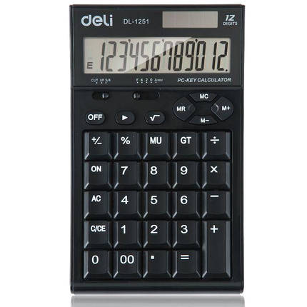 Калькулятор бухгалтерський Deli 1251, чорний, 12 розряд, 176х113х40 мм, пластик, великий екран, фото 2