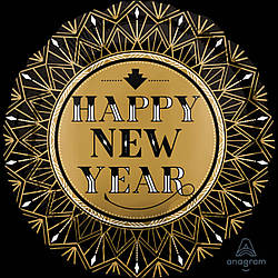 Гелієвий круг 45 см " Happy New Year — золотий із чорним " Anagram