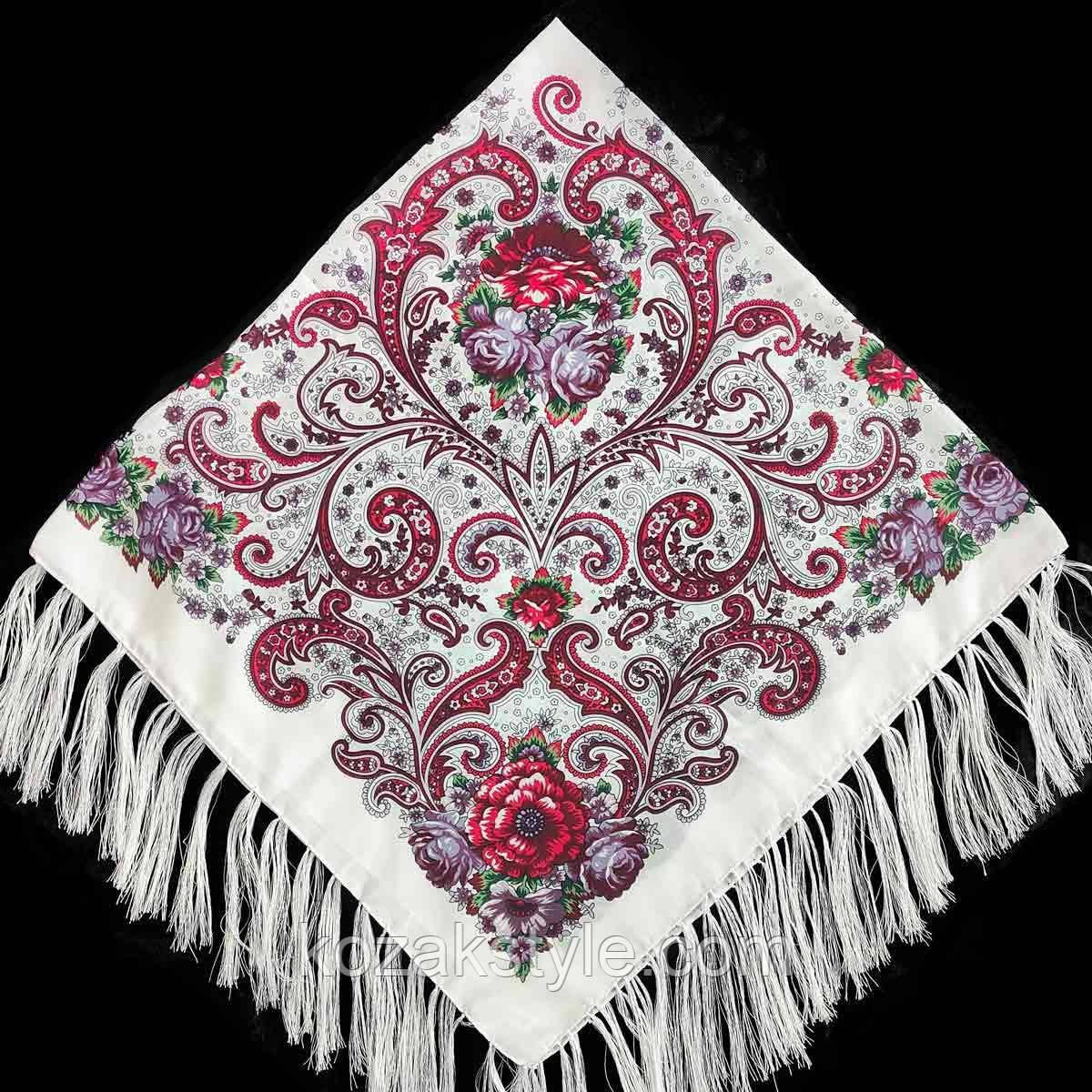 Хустка Квіти 120*120 біло-малинова