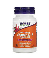 NOW Foods витамин D3 5000 МЕ, высокоактивный, 120 капсул