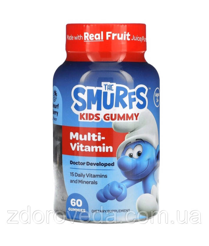 The Smurfs, жувальні мультивітаміни для дітей від 3 років, зі смаком ягід, 60 жувальних мармеладок