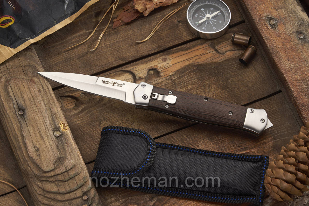 Выкидной нож Индеец 5, c боковым выбросом, механизм открытия флажкового ...