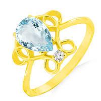 Золотое кольцо с аквамарином и бриллиантом 0,02 карат