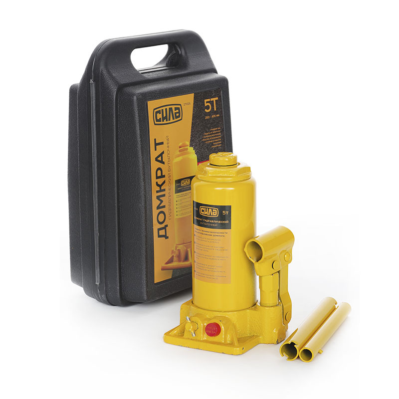 Домкрат гидравлический бутылочный 5т (200-405 мм) в кейсе для авто СИЛА ...