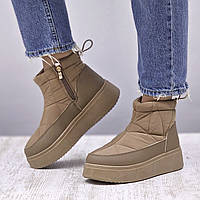 Дутіки короткі жіночі кольору карамель Черевики сноубутси на платформі жіночі зимові короткі (Код: Б3309)