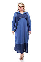 Свободное женское Платье "Таис" Большого размера трикотажное батал 60-70 Длинное Голубое Оверсайз