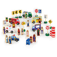 Набор фигурок и машин к дороге из дерева Block Play Guidecraft G6717, 36 деталей, Toyman