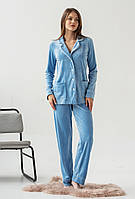 Голубая велюровая пижама кант на пуговицах Маритель 885569