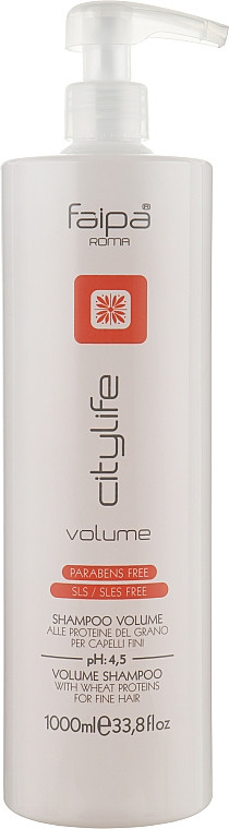 FAIPA CITY LIFE Volume Shampoo Шампунь для обʹєму для тонкого волосся з протеїнами pH4.5, 1л (Оригінал)